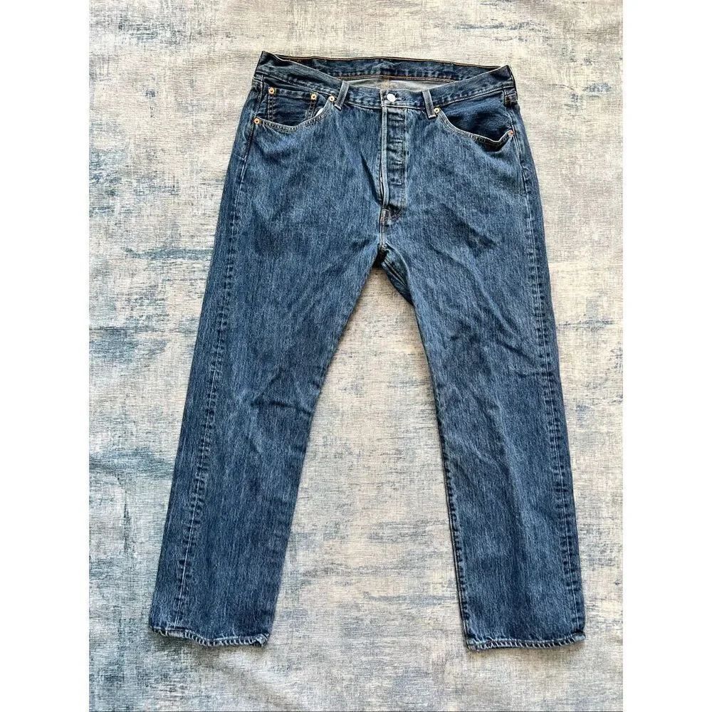 Levi's Blue 501 Original Fit Straight Leg Button Fly Jeans 38 x 30